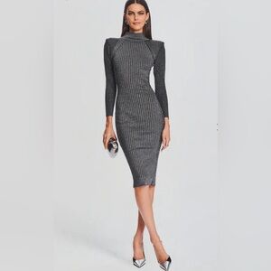 Retrofete Aylin Rib Knit Dress Metallic Sparkle Silver Gray ✨NWOT $398